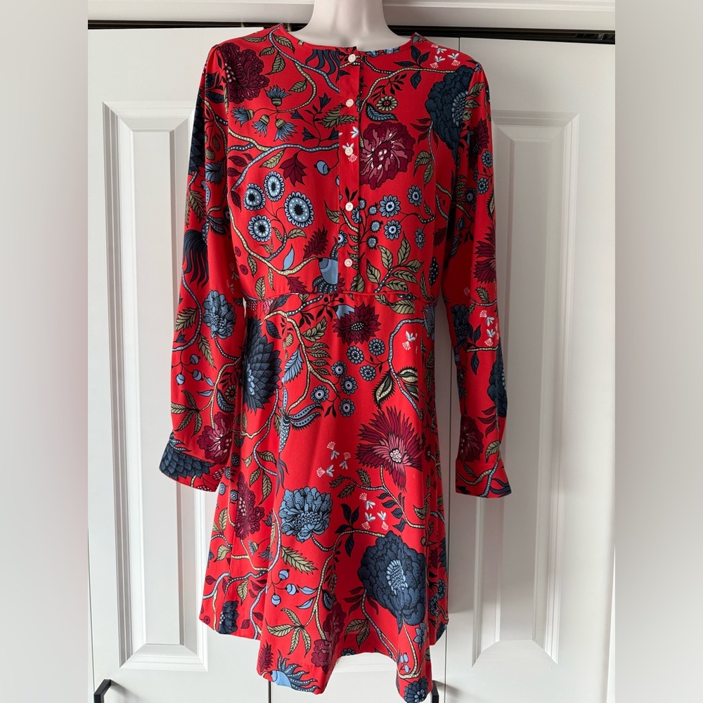 Ann Taylor Loft orange floral knee length spring dress 4 small s